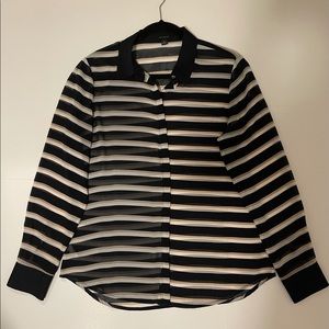 Casual Striped Long Sleeve Button-Down Blouse
